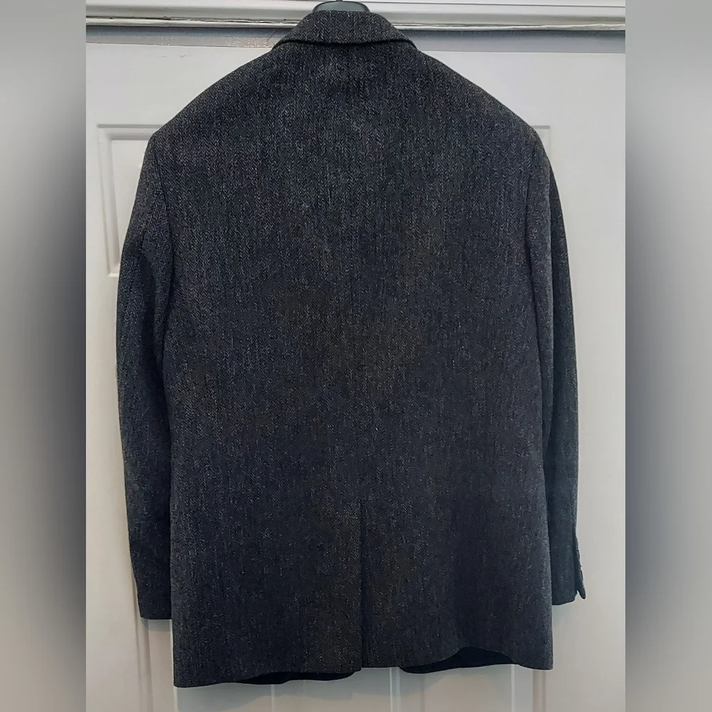 J CREW MEN'S BLACK-GRAY HERRINGBONE WOOL 3-BUTTON TWEED SPORTS JACKET SIZE 40R - Picture 6 of 9